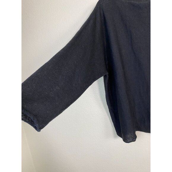 Eskandar Black Knit 100% Linen Knit Sweater One Size Medium Lagenlook Minimalist - Picture 14 of 16